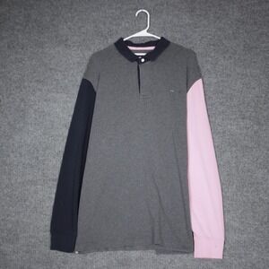 Eden Park Paris Mens 3XL Long Sleeve Rugby Shirt Colorblock Gray Navy Pink